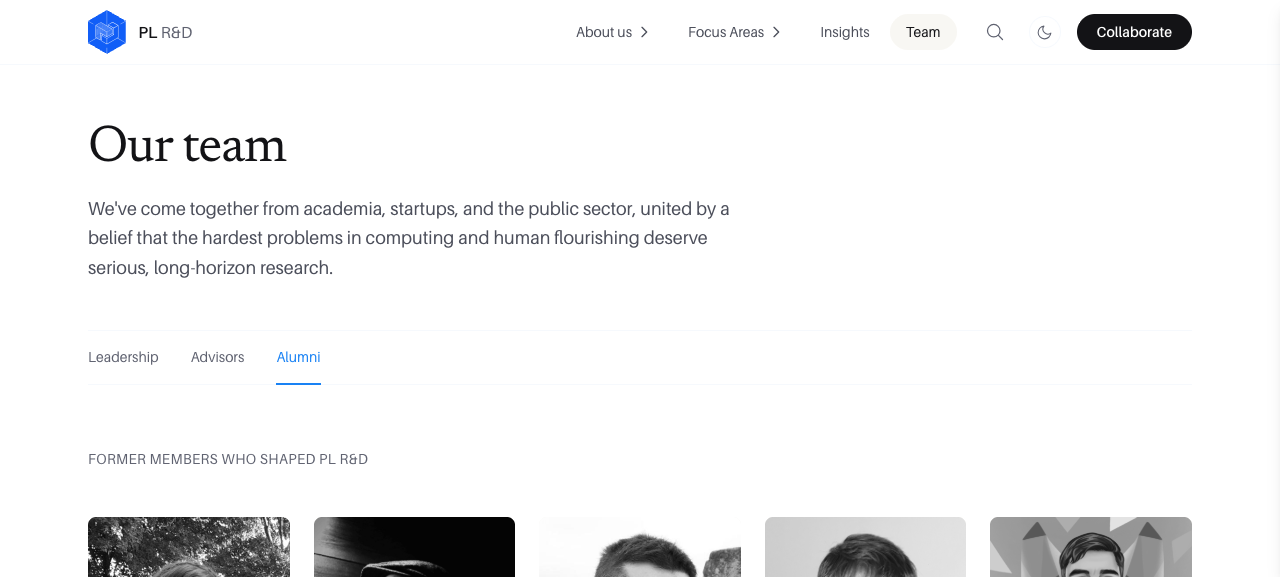 Alumni tab with black and white photos