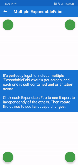 gif of using multiple ExpandableFabs