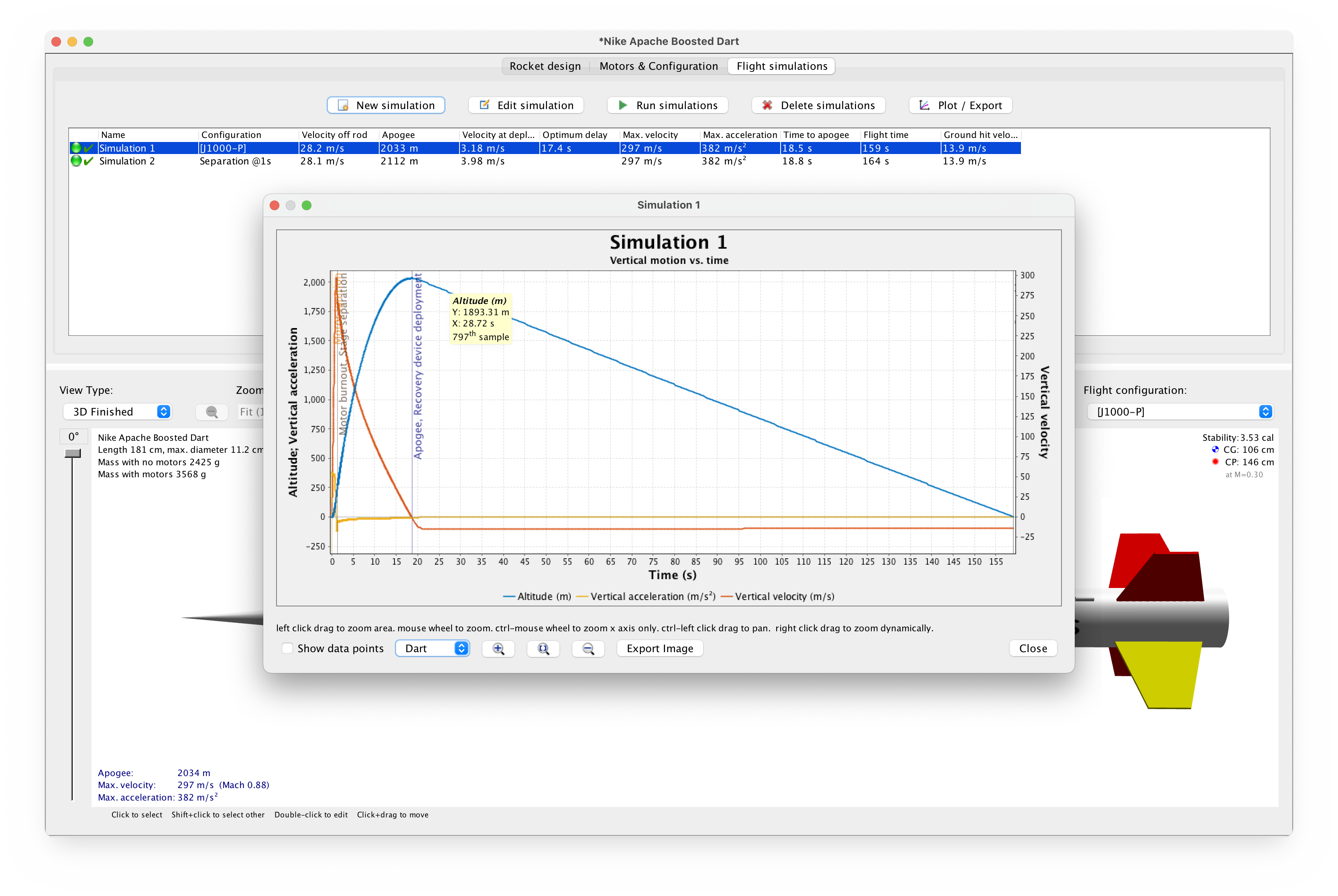 Three-stage rocket - Simulation plot