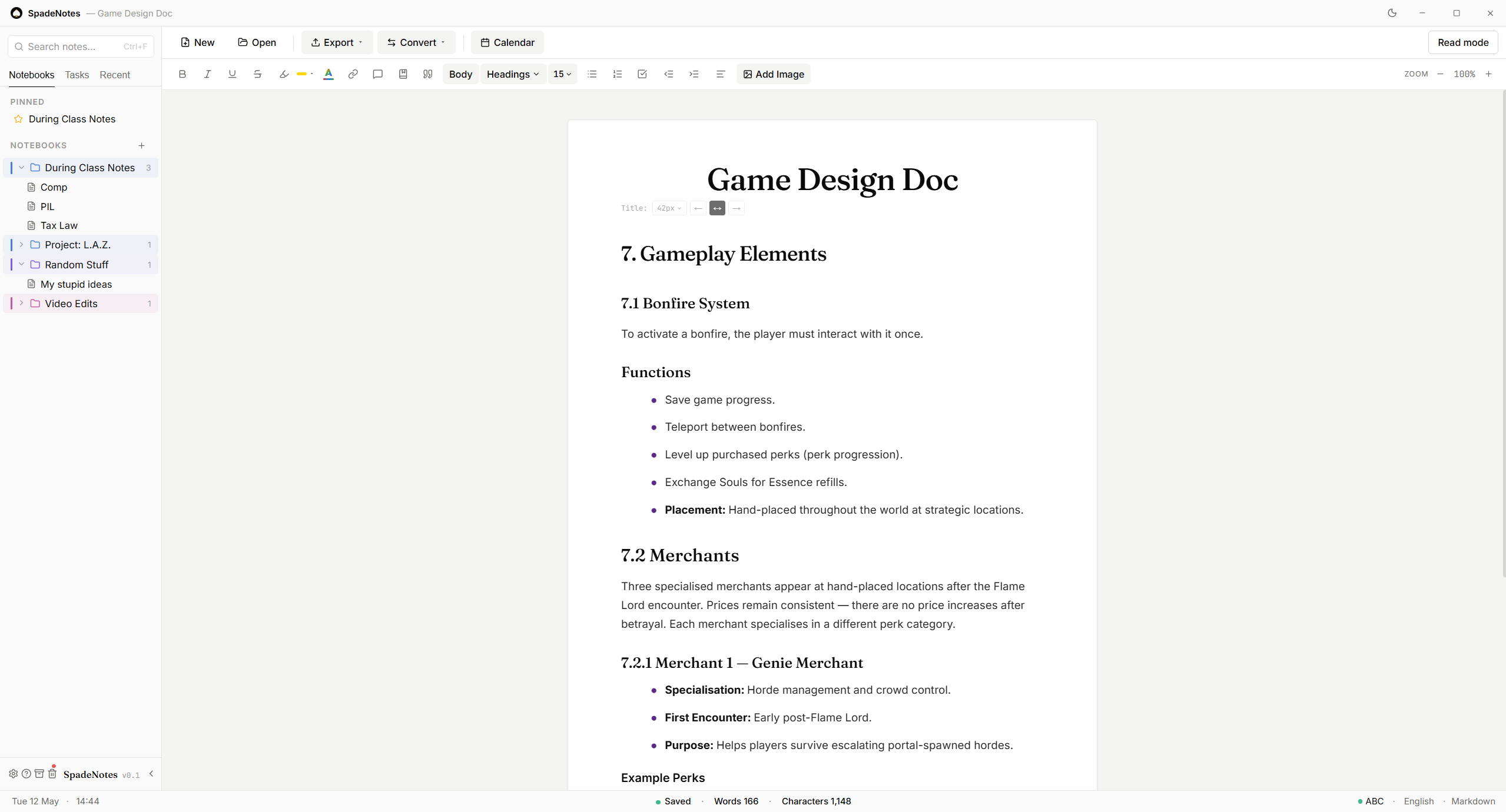 SpadeNotes Editor