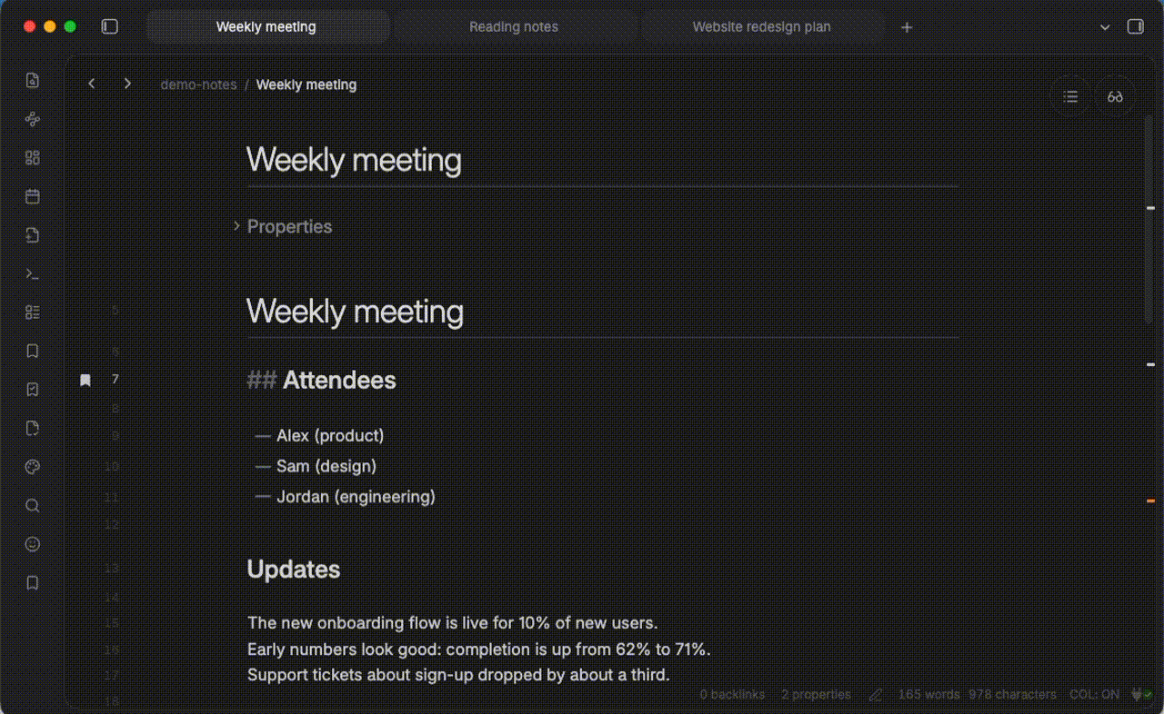 Mark list in the sidebar