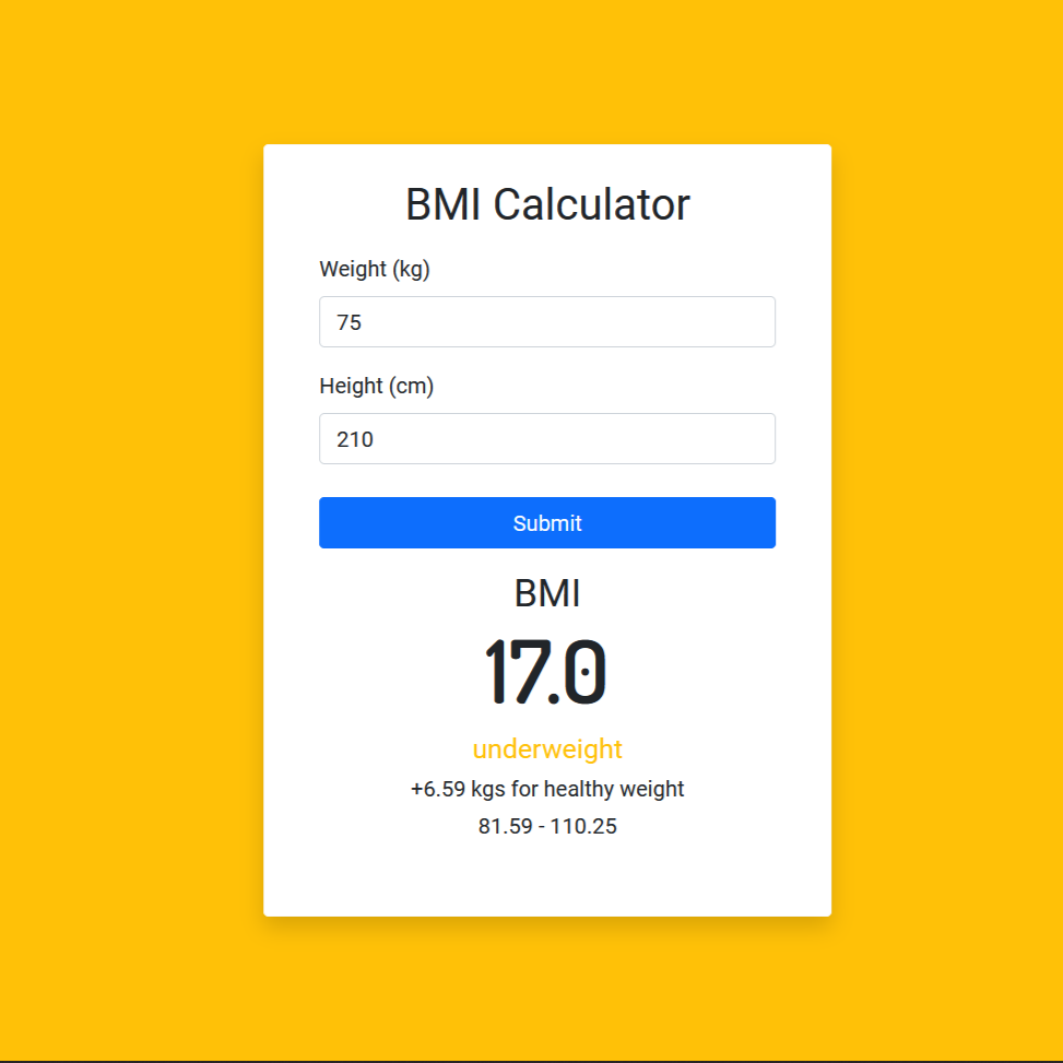 App Screenshot - Underweight screen