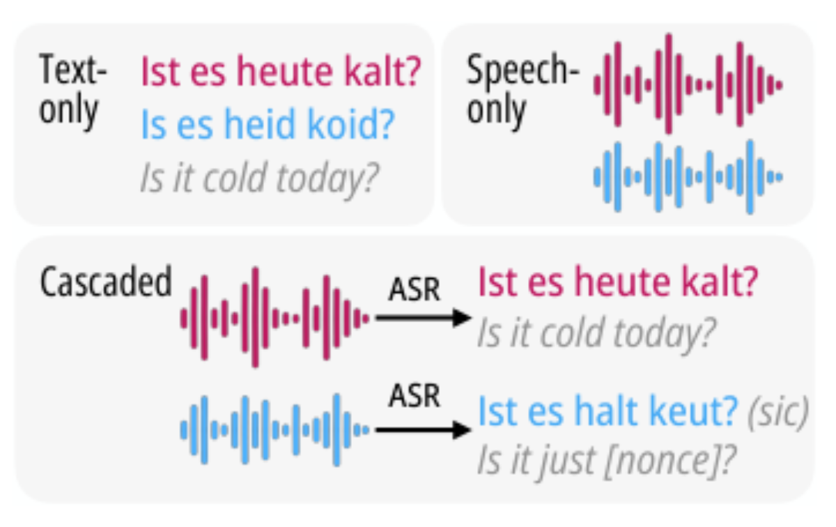 原论文 Figure 1:We compare three evaluation setups for Ger- man and dialectal text and speech data.