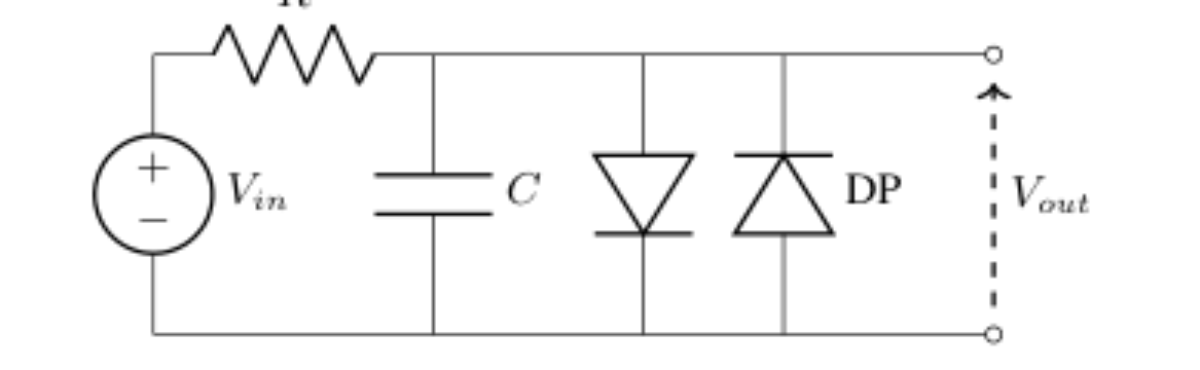 原论文 Figure 3:Circuit schematic for the diode clipper circuit used for testing and performance measurements.
