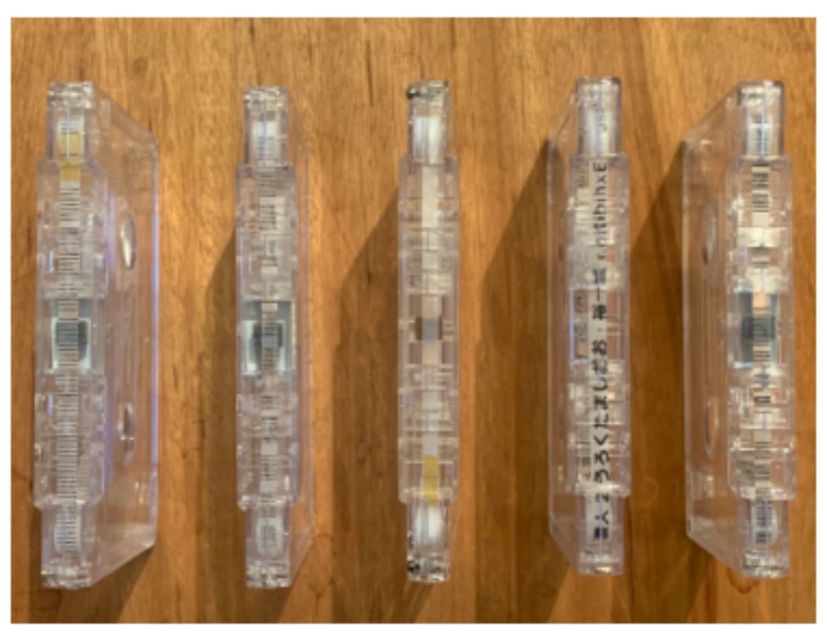 原论文 Figure 3:From left to right: TEST TONES (2025), PULSE (2025), BLANK (2025), LETTERS (2025), RHYTHM ver.