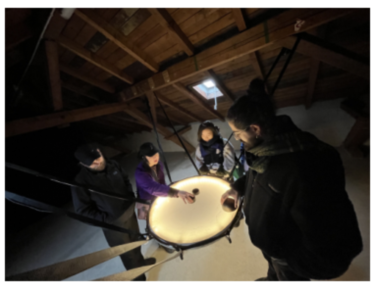 原论文 Figure 5:Audience interacting with sound installation Los Grandes Vuelos (2025).