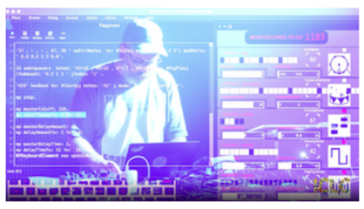 原论文 Figure 4:Lucretio performing with Pharo at LAUT Barcelona during Algo: Noise - Audiovisual Live Coding…