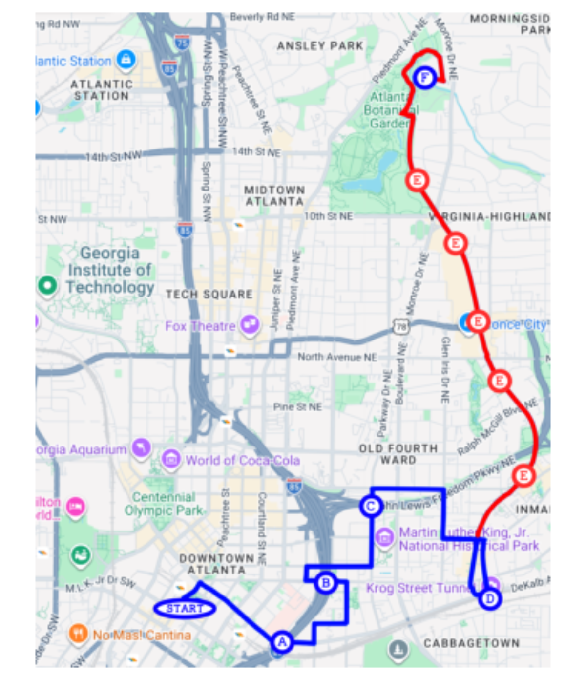 原论文 Figure 6:Route through downtown and midtown Atlanta.
