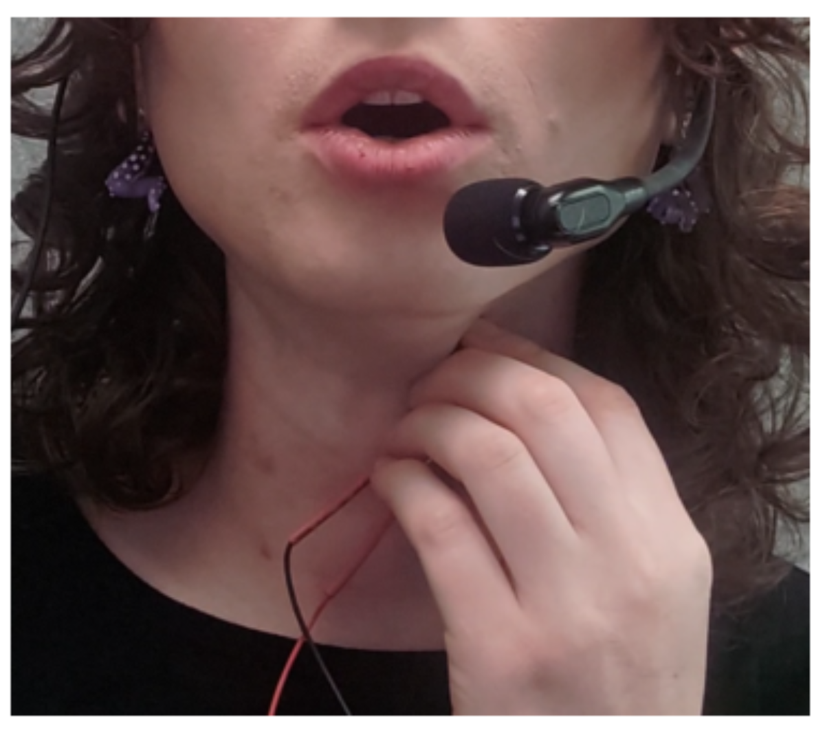 原论文 Figure 5:The musician wears a headset microphone, and places a transducer against their throat.