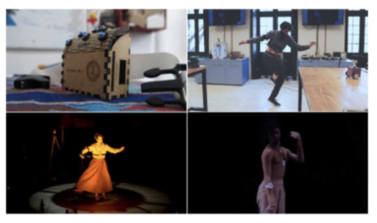 原论文 Figure 2:Giromin prototypes, clockwise: v0.1, v0.2, v0.3 in the Gira performance (NIME 2019) and v0.4 in…