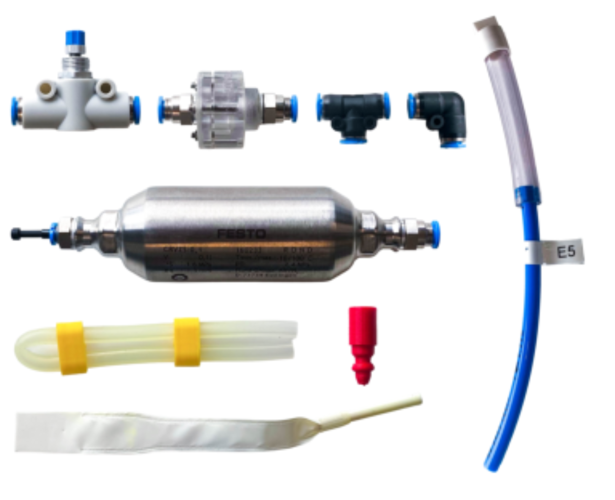 原论文 Figure 2:Overview of the main modular pneumatic com- ponents used in the Aerophone Kit.