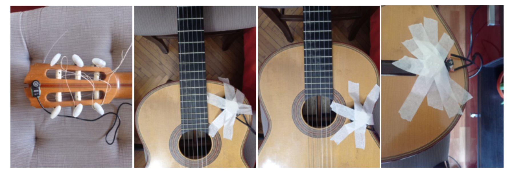 原论文 Figure 2:Preliminary prototyping phase showing the contact mic and different placements of the transducer,…