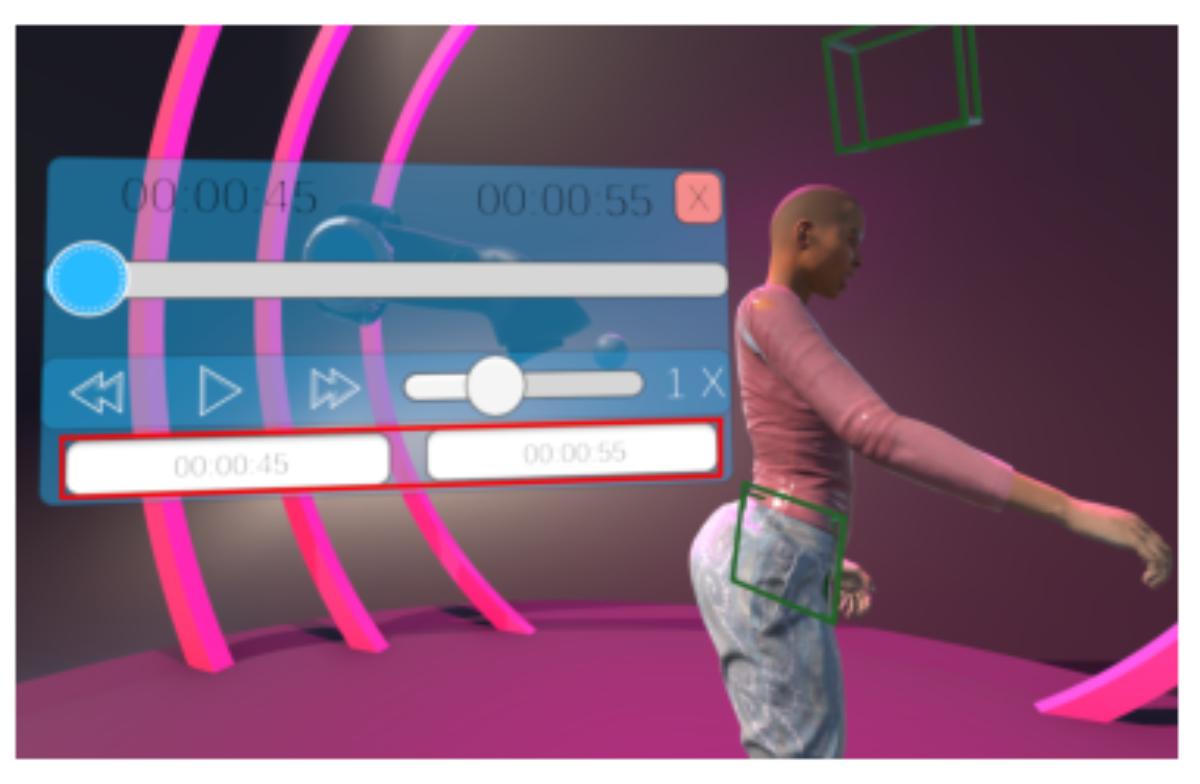 原论文 Figure 3:Timeline UI illustrating looping mode for a recorded dance, where a 10-second loop replays the…