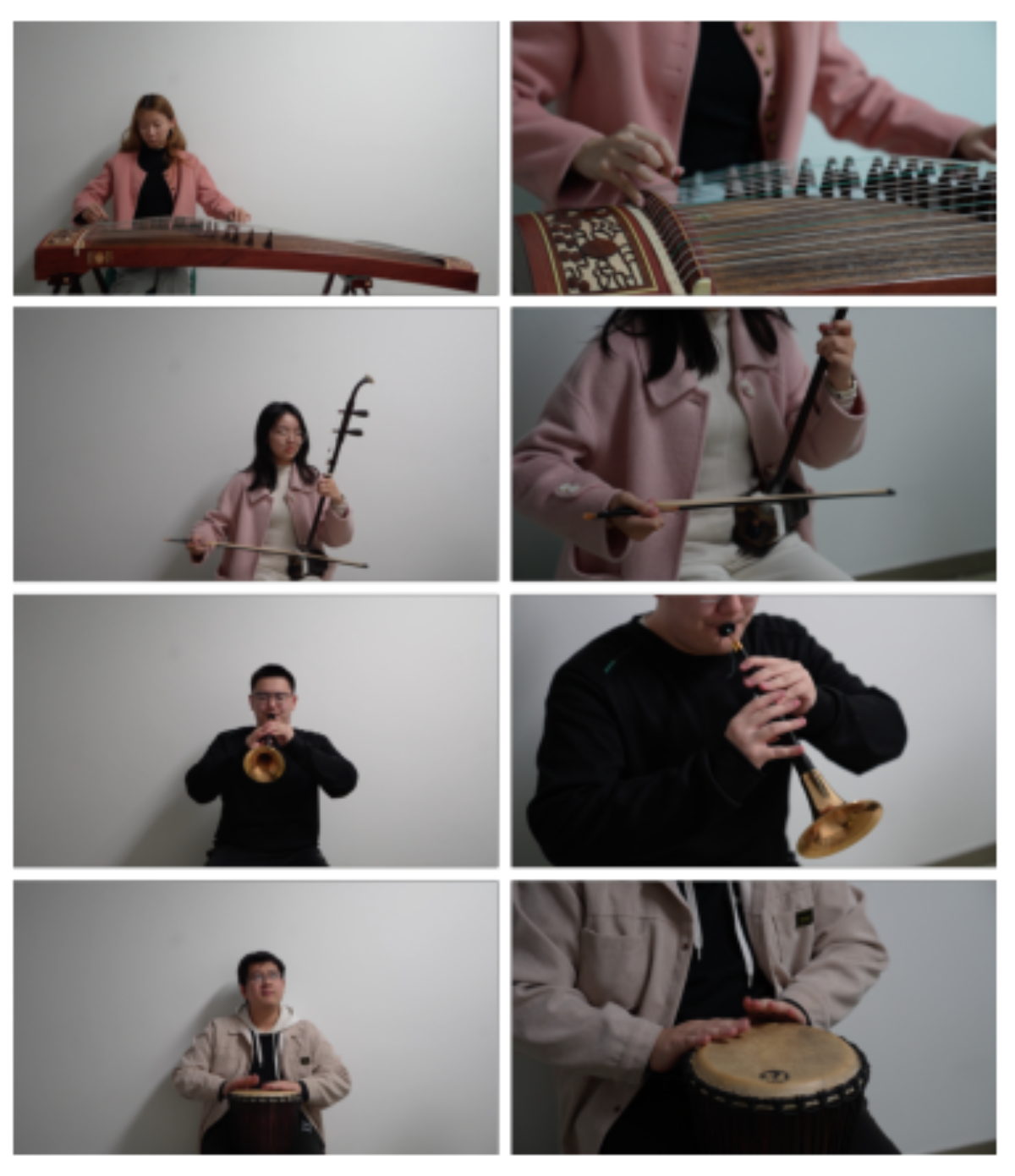 原论文 Figure 2:Recording session with amateur musicians play- ing guzheng, erhu, suona, and tanggu.