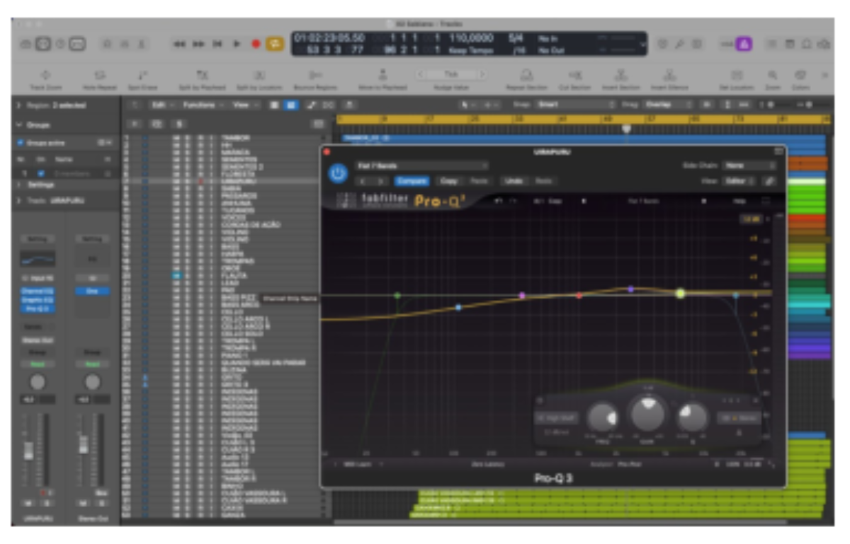 原论文 Figure 3:Thiago’s Logic Pro arrangement showing the ar- rangement of voices equalisation choices as he…