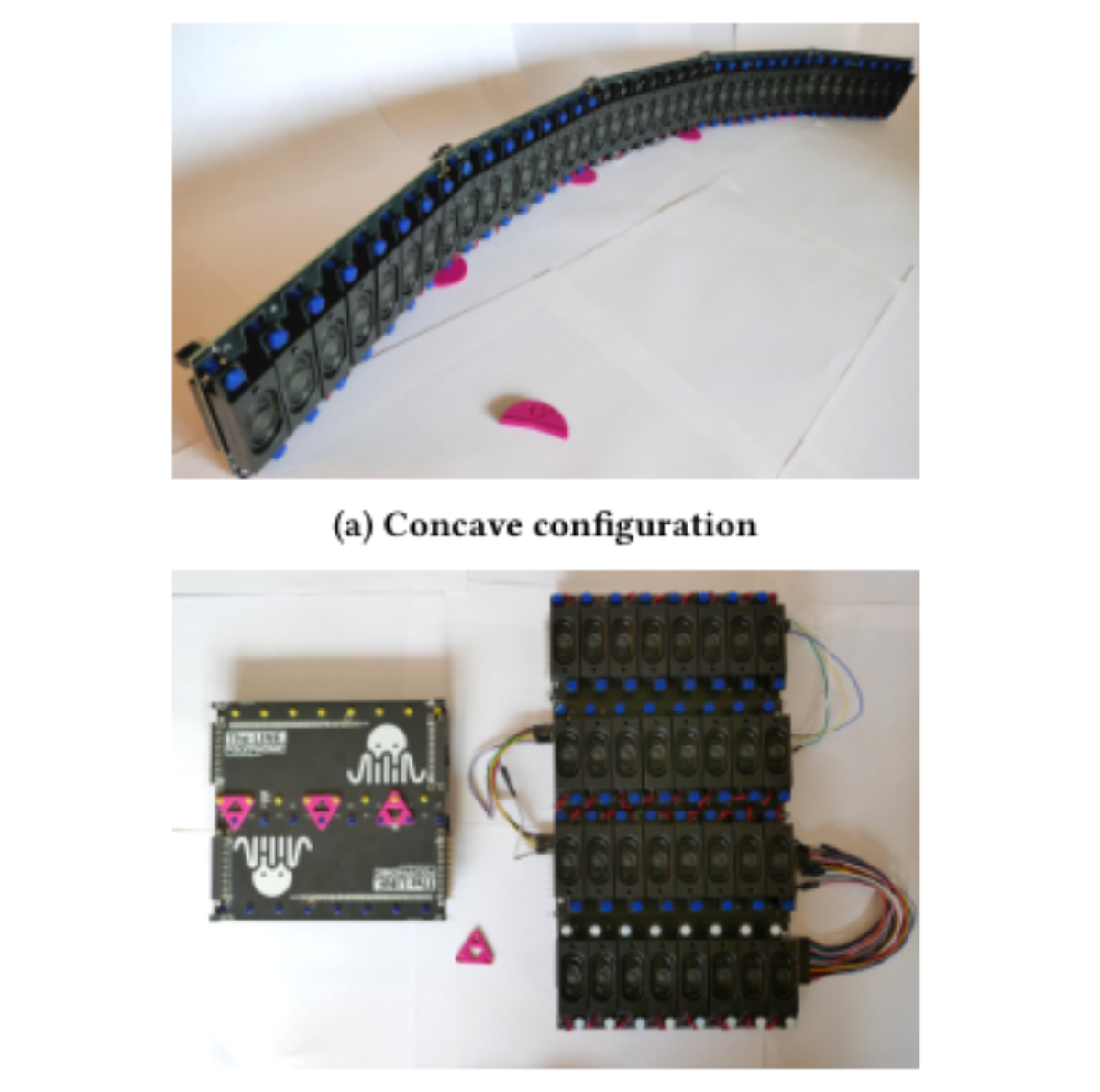 原论文 Figure 7:Examples of array geometries enabled by the modular design: concave and two-dimensional matrix…