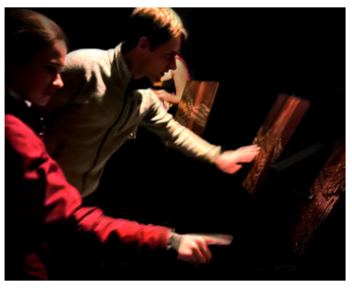 原论文 Figure 4:People interacting with the Lagu Hantu installa- tion interface.