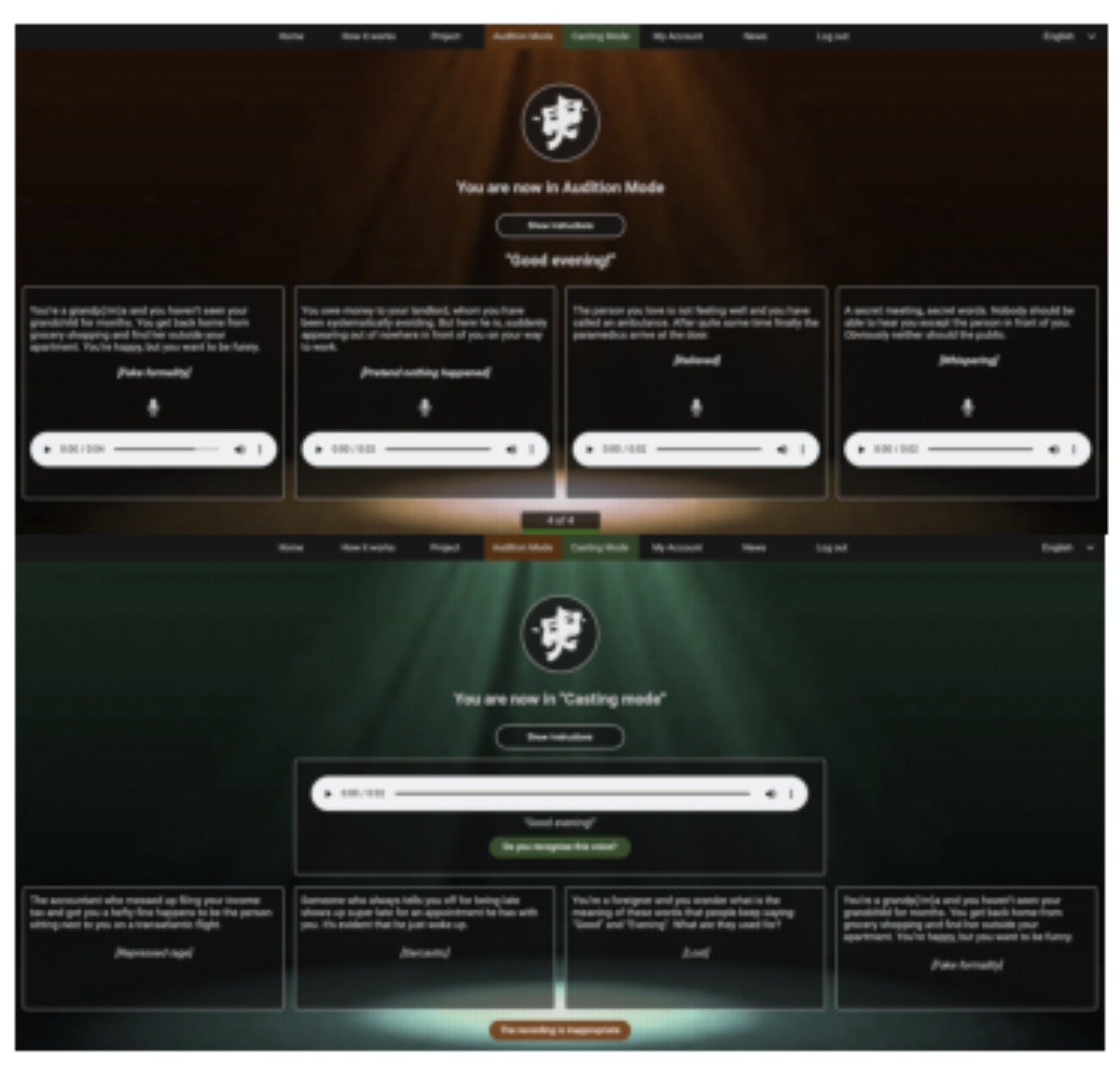 原论文 Figure 2:Screenshots from the Actor’s Challenge interface.