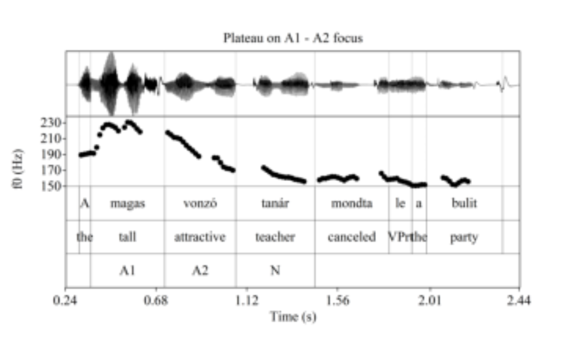 原论文 Figure 1:Example of a high f0 plateau pattern on the first ad- jective in the condition A2 focus