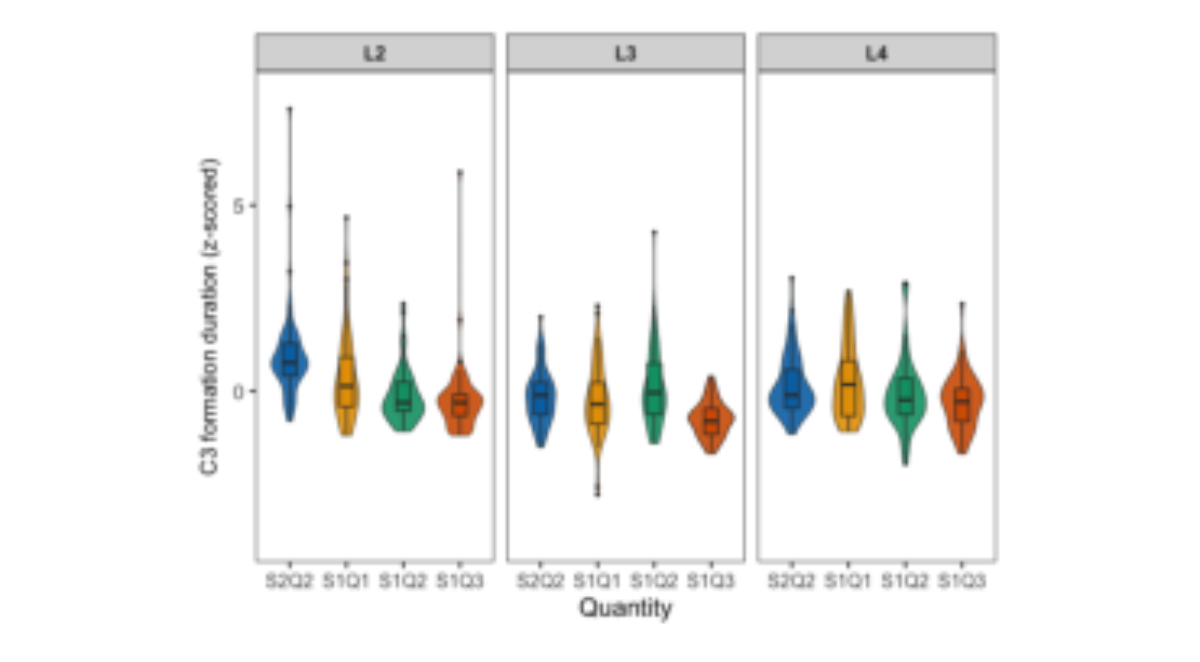 原论文 Figure 5:C3 formation duration by Quantity and Word Length