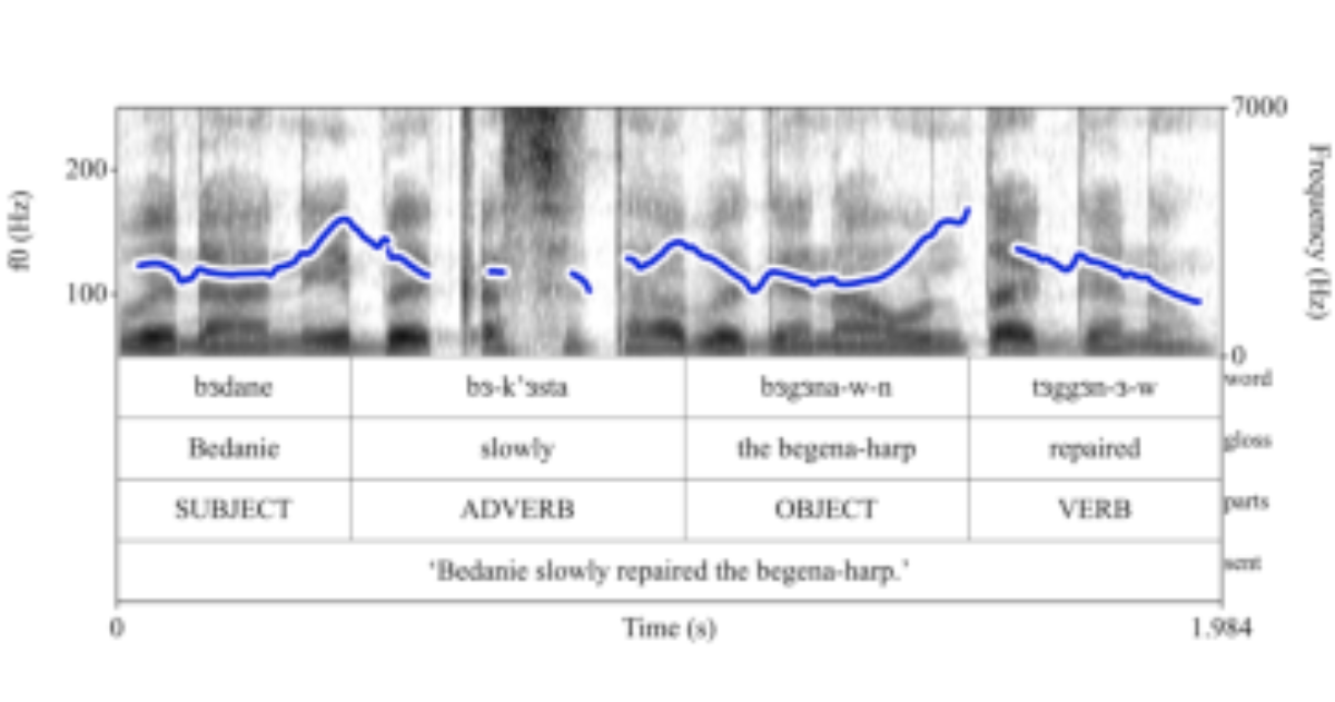 原论文 Figure 5:F0 track for broad focus utterance, highest peak on preverbal object.