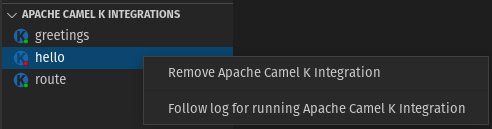 Apache Camel K Integrations view - Follow log