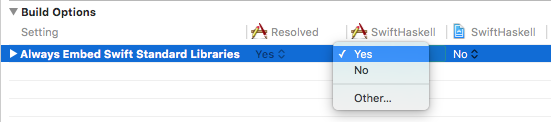 Always Embed Swift Standard Libraries: Yes