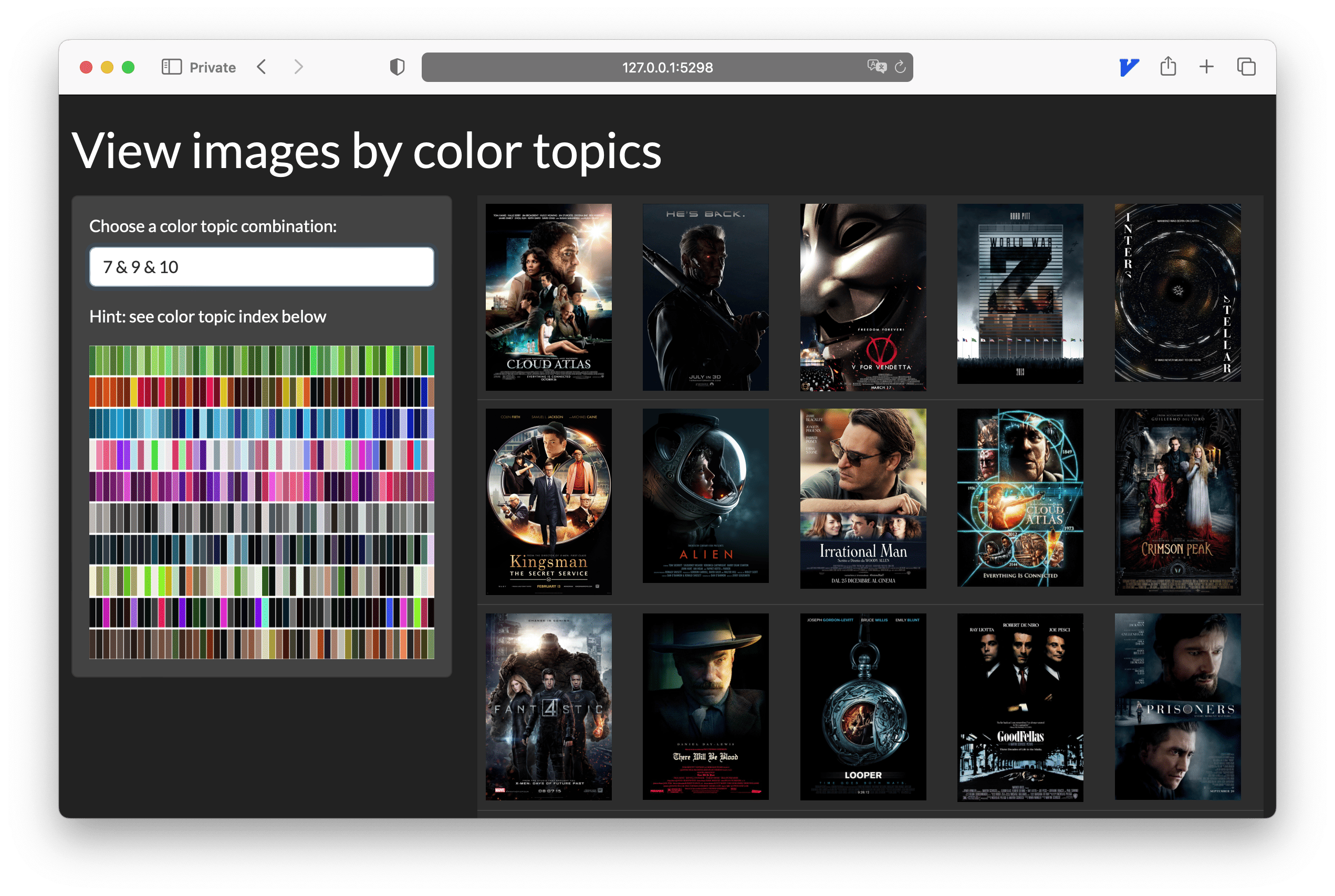 Shiny app for viewing images by color topics.