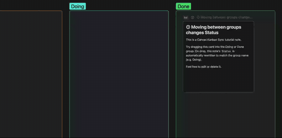 A Done-group card disappearing from the Canvas after running "Archive done tasks"
