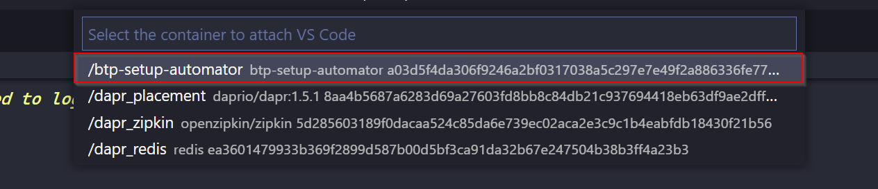select running container in VS Code