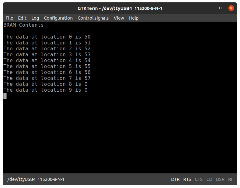 UART BRAM Output 1 FPGA