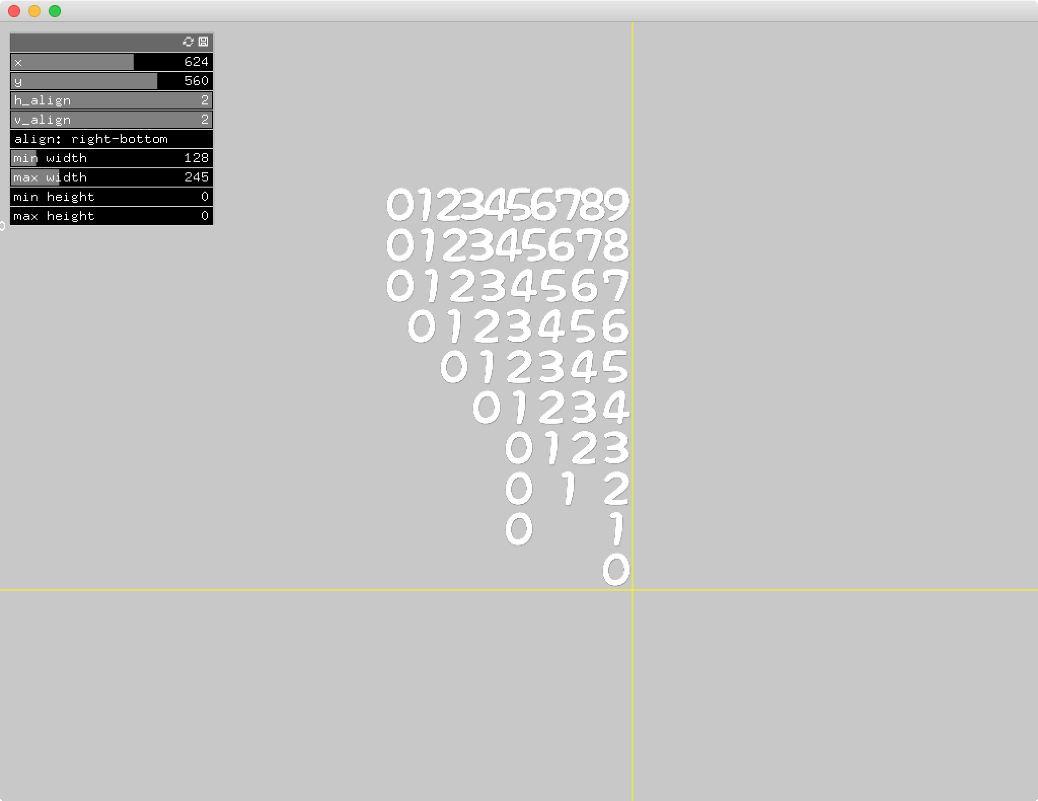 right-bottom align with min width and max width set.