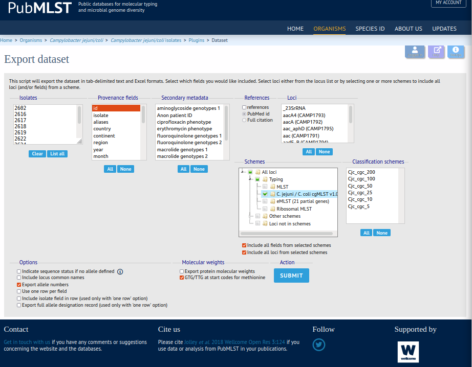 Export dataset from PubMLST