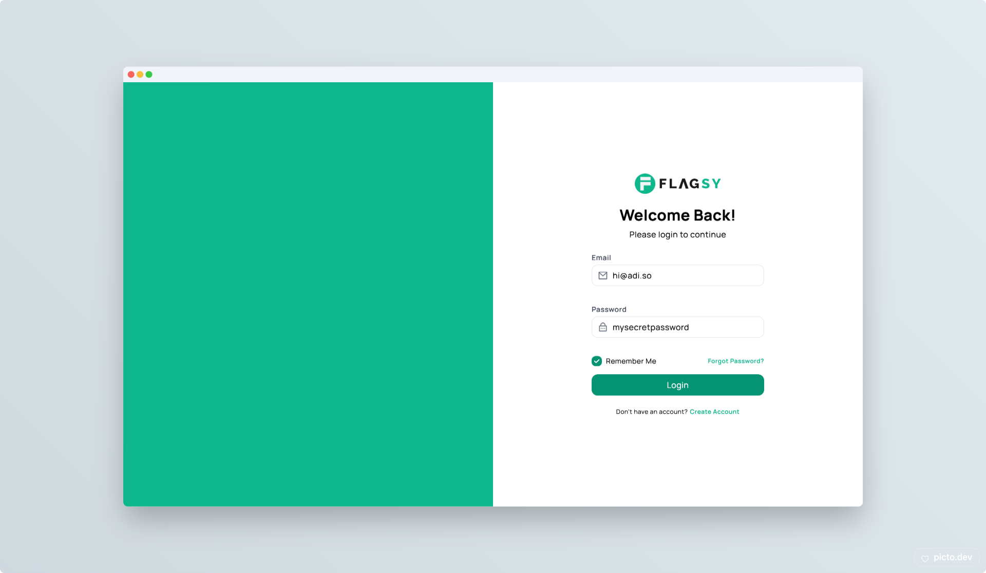 Flagsy login page