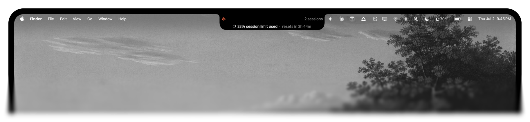 Hover peek showing session-limit usage