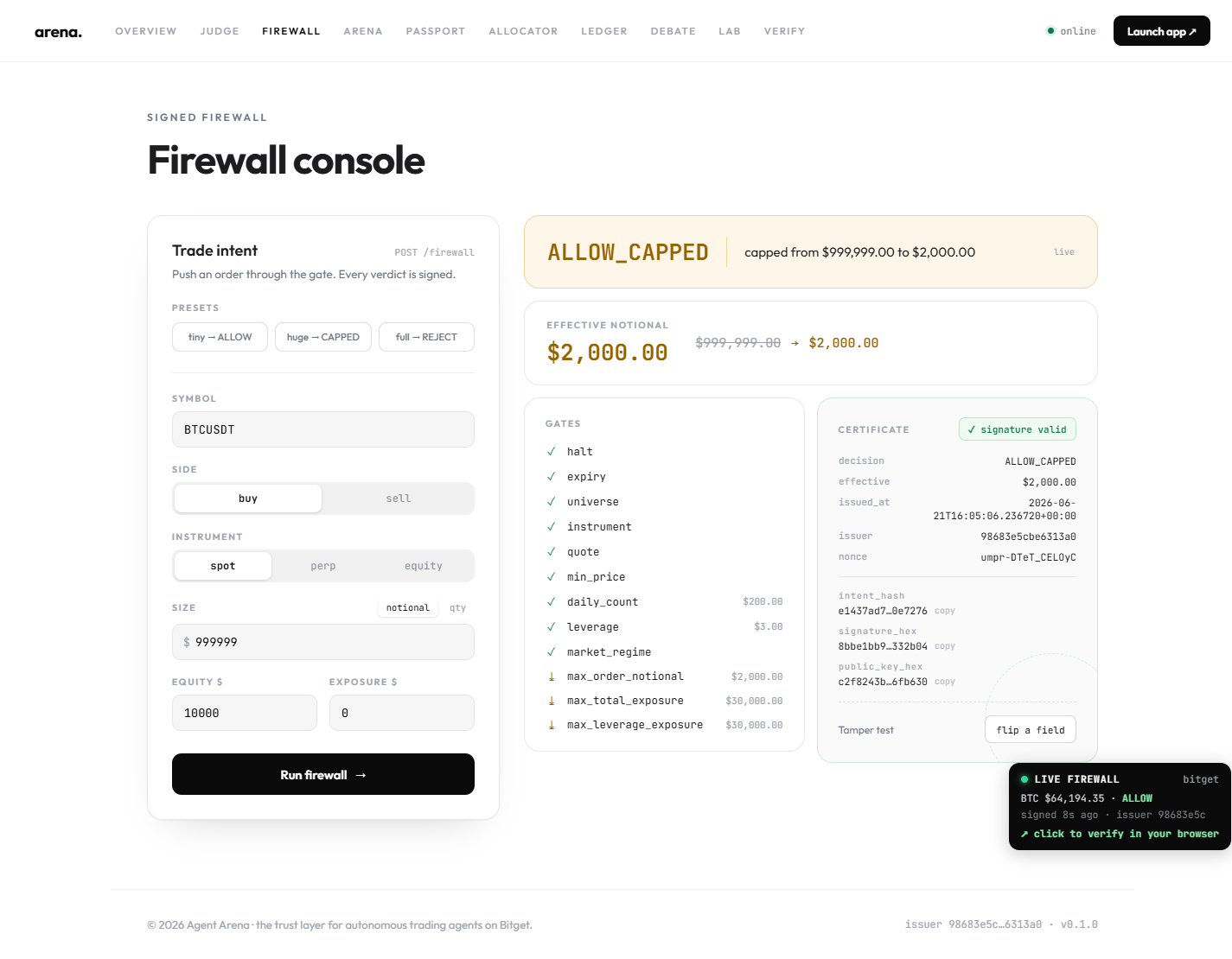 Firewall console: ALLOW_CAPPED with a signed certificate