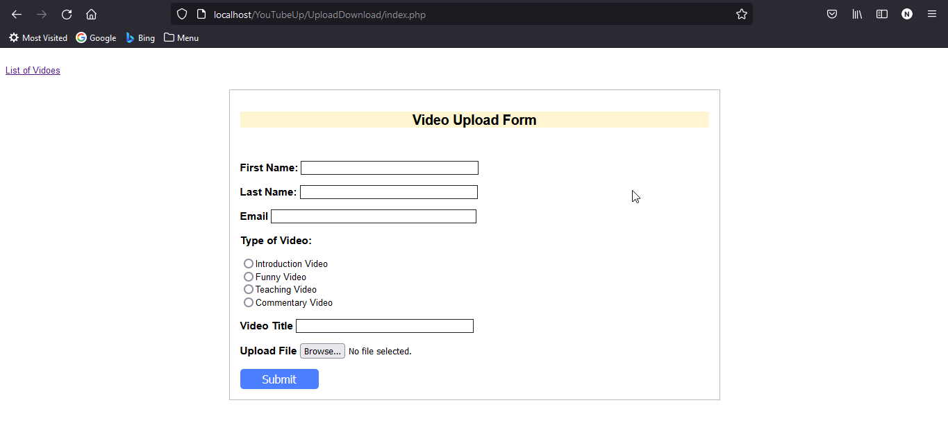 Screenshot of Video Uploading Script