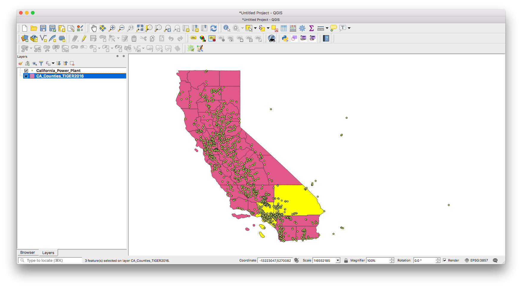 Highlighted counties by selection