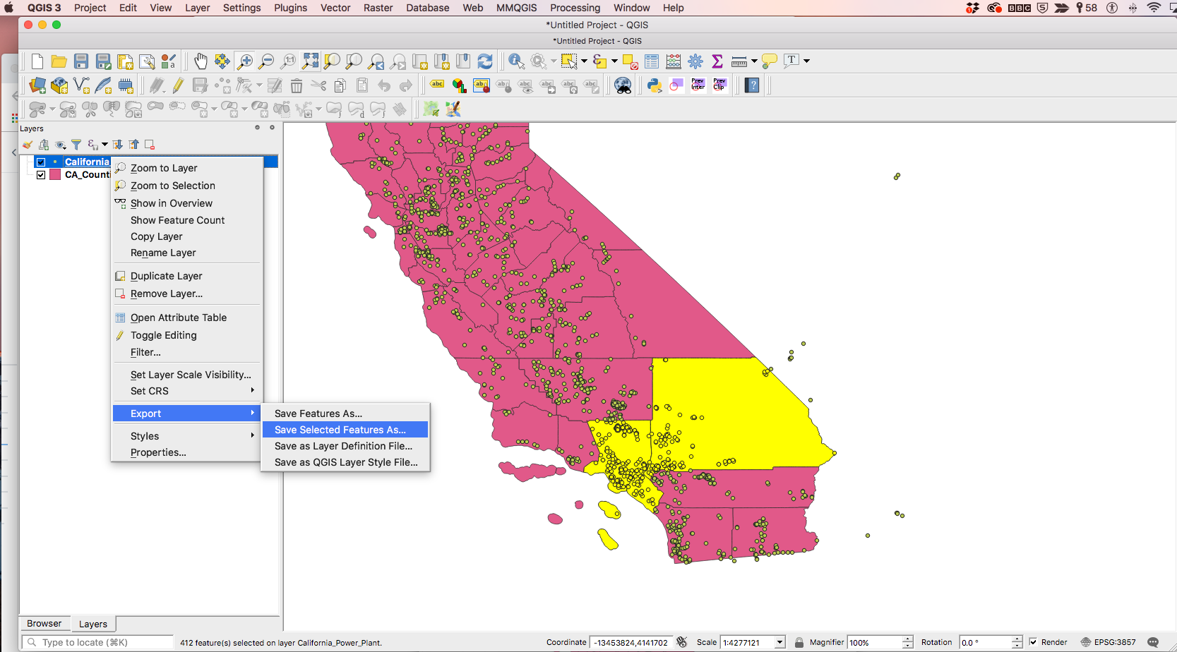 Saving selected features to create a new shapefile