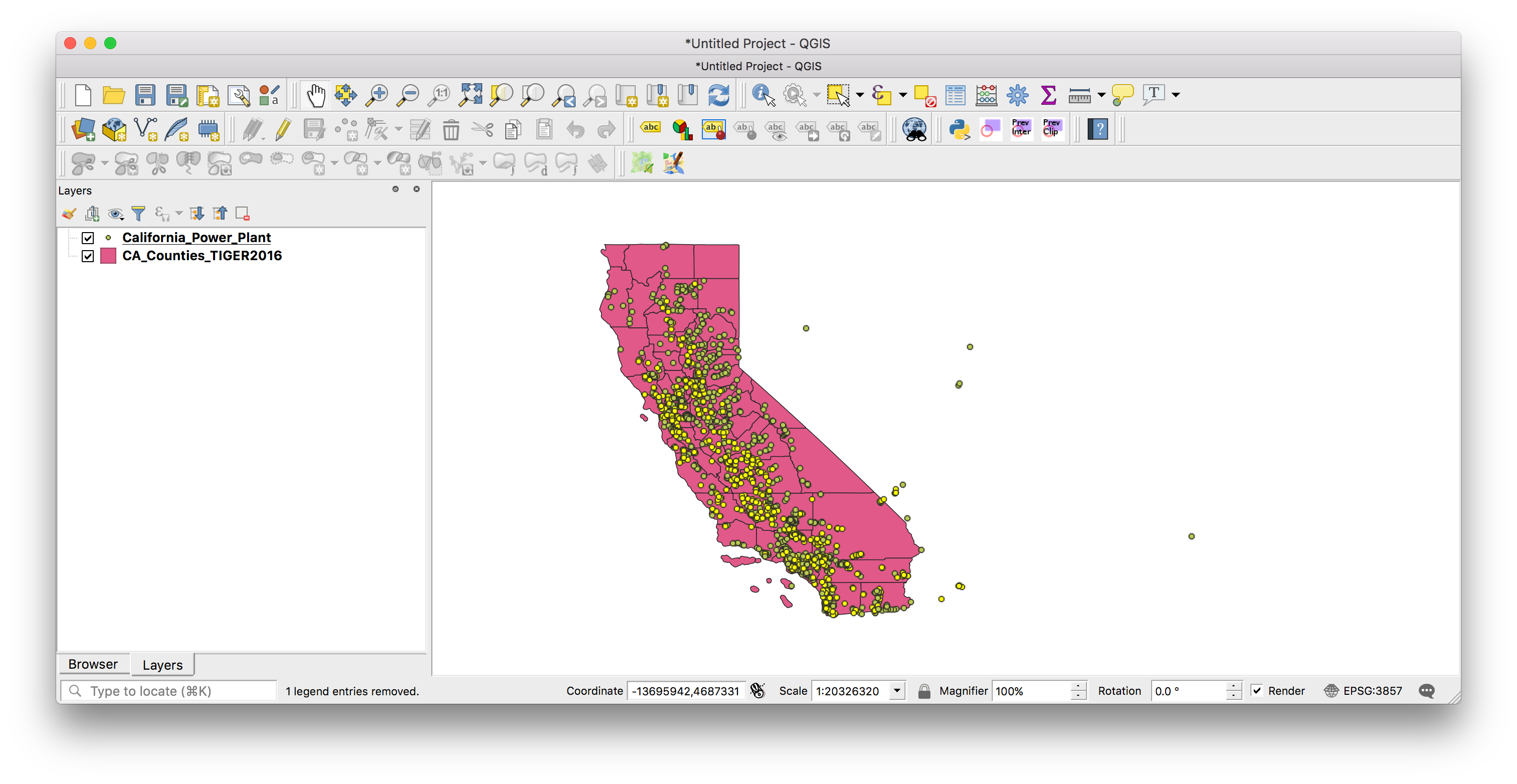 Only selected power plants (solar) are highlighted