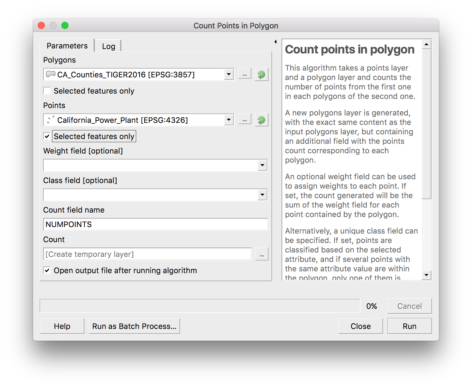 Counting points in polygons popup