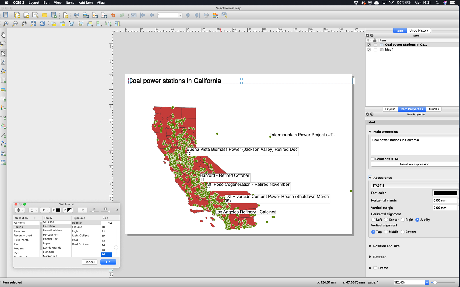 Formatting the text in your print composer