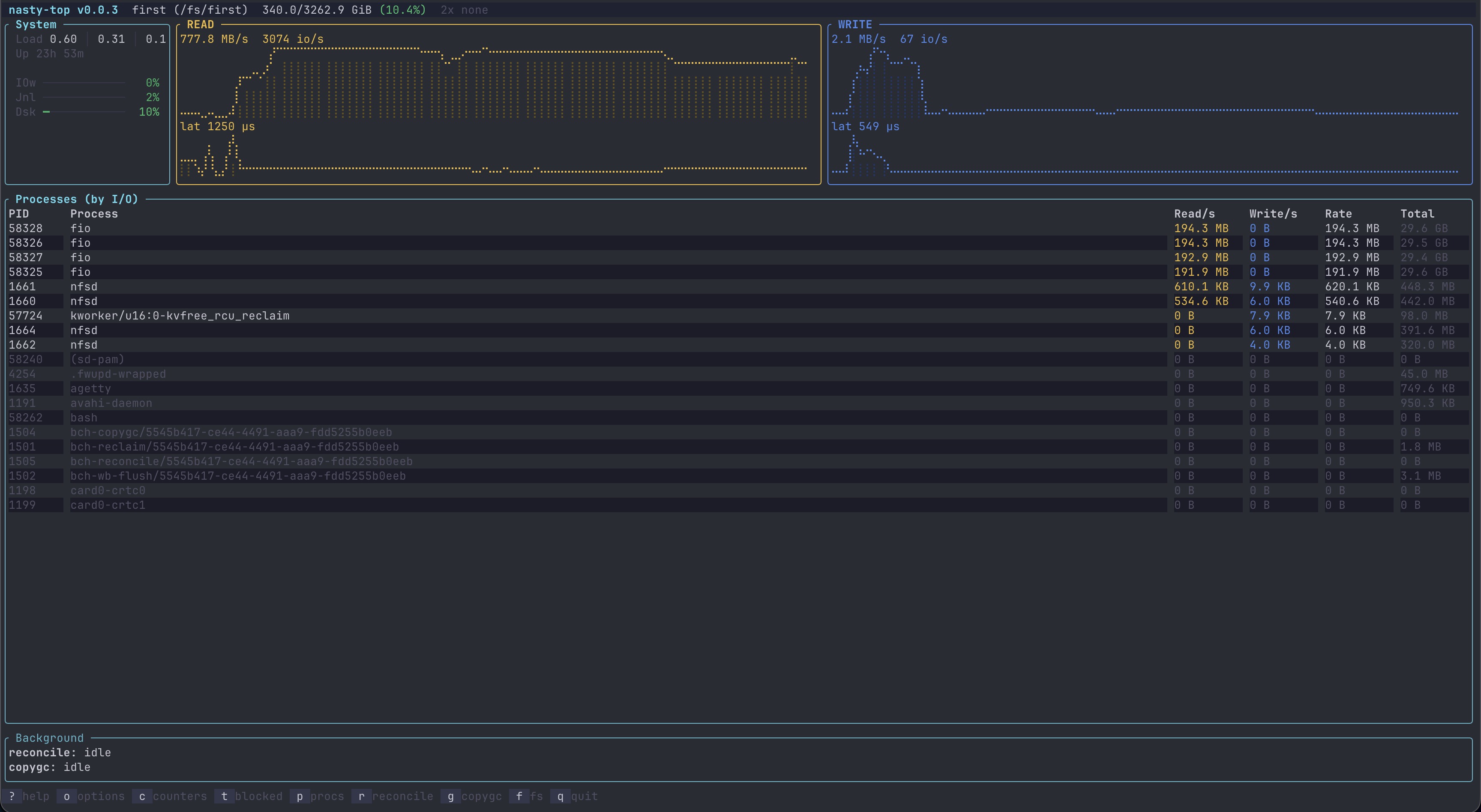 nasty-top process IO