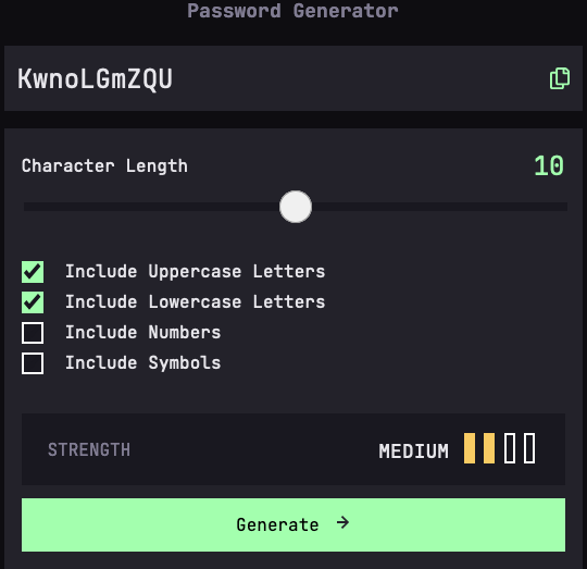 password generator screen shot