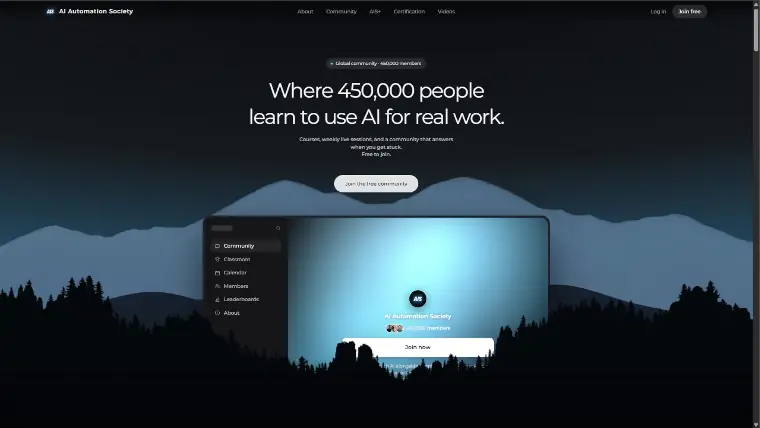 AI Automation Society, a dark editorial community landing