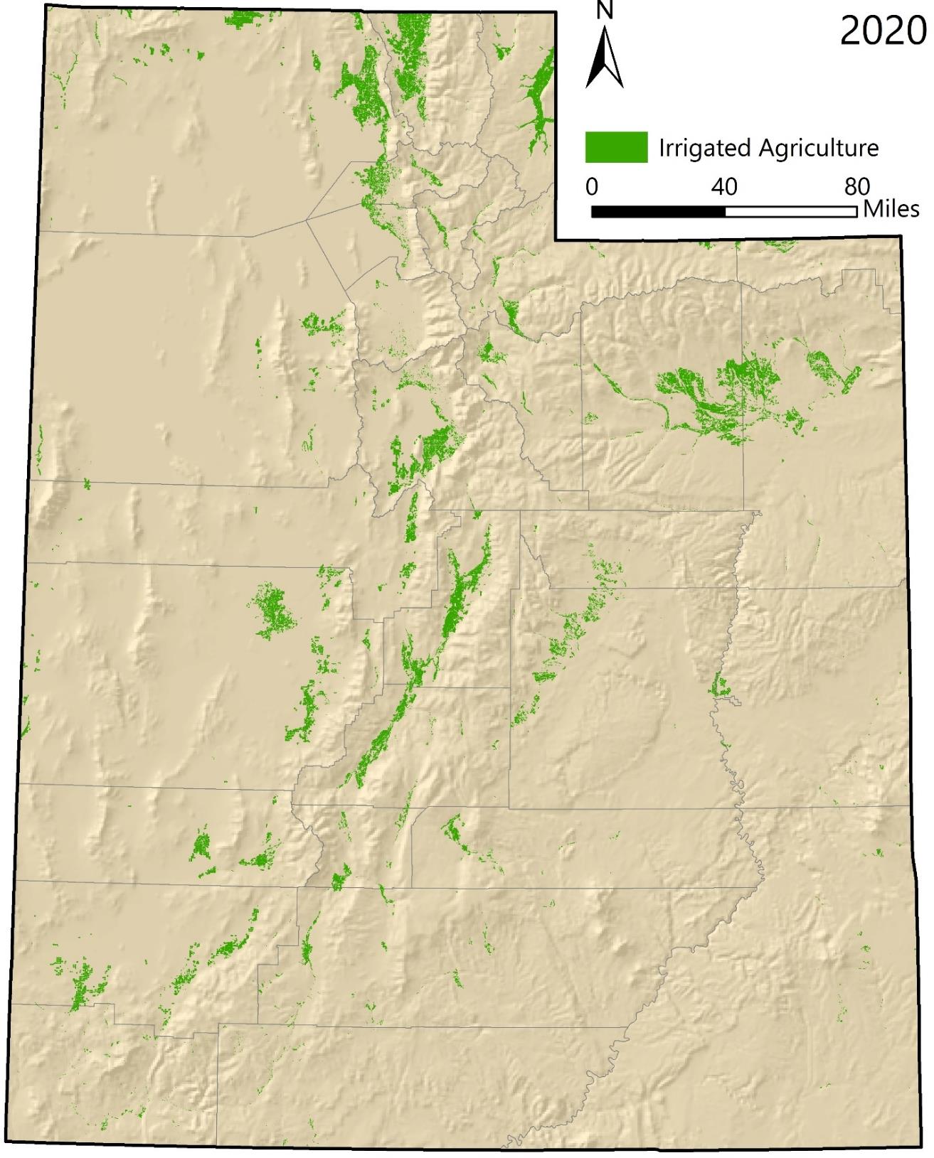 Map of Utah's irrigated agricultural land