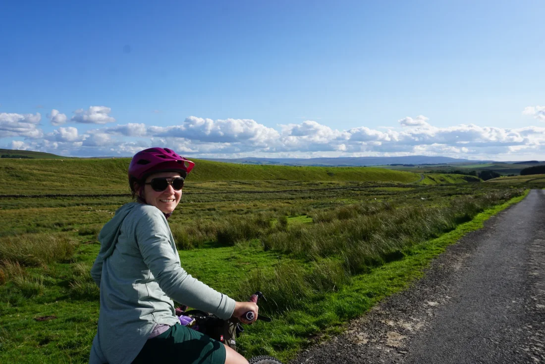 meg in front of not hadrian's wall