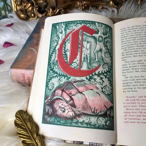 notable features of a good printing of the neverending story: large art for each letter, different colors per perspective