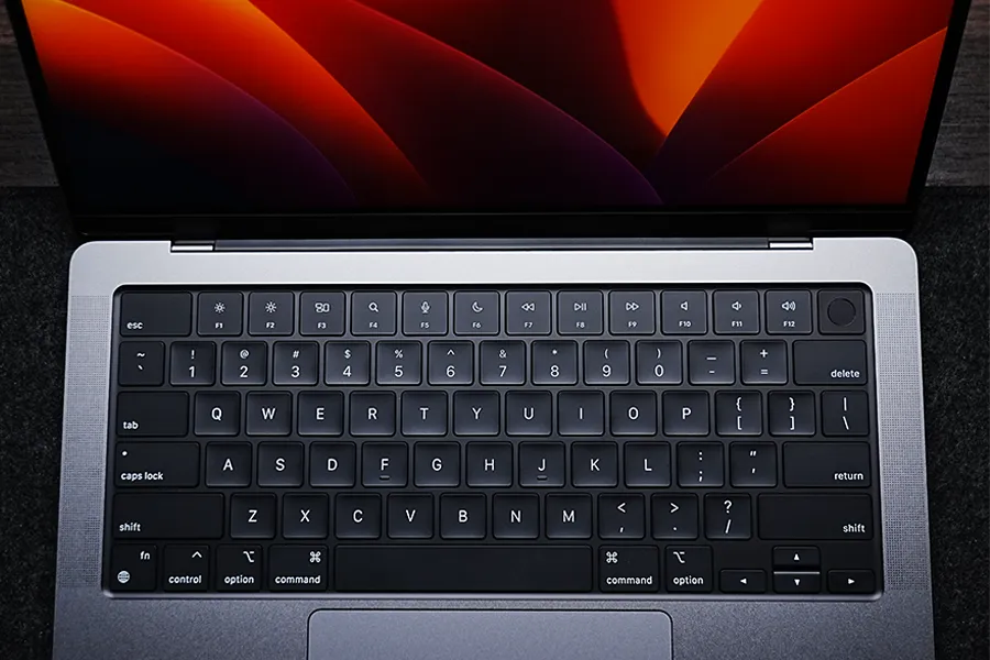 the 2025 macbook pro: note the dedicated keyboard brightness keys