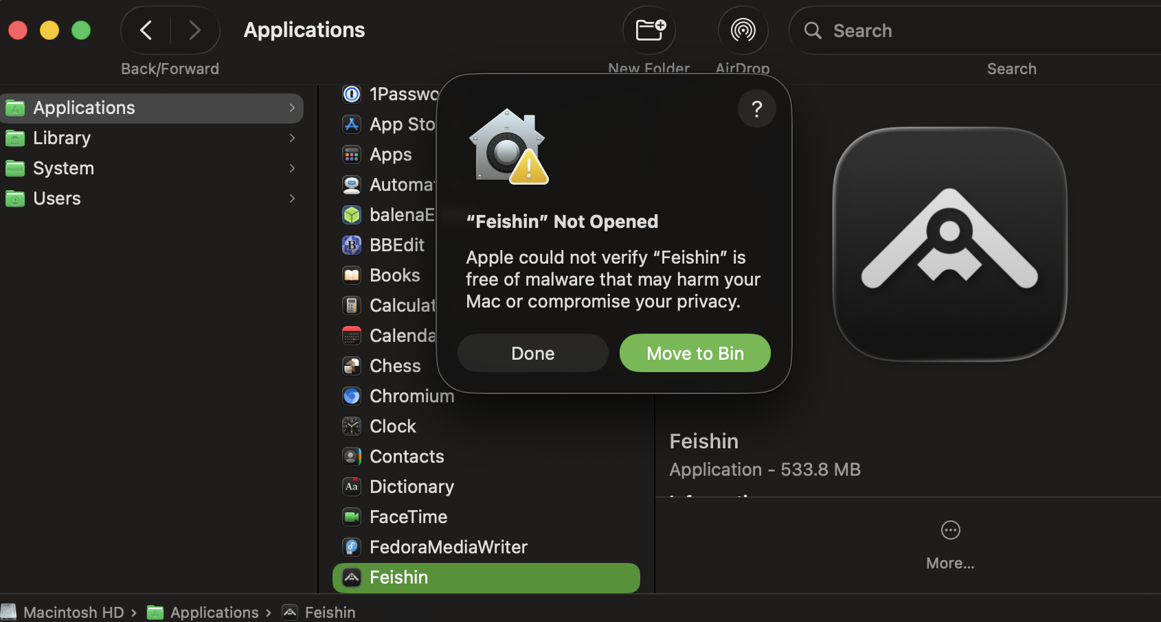 a misleading macOS dialog, in UK English